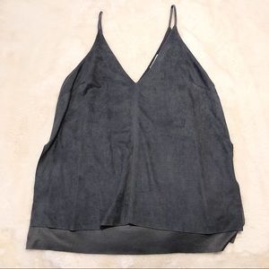 V Neck Grey Suede Tank